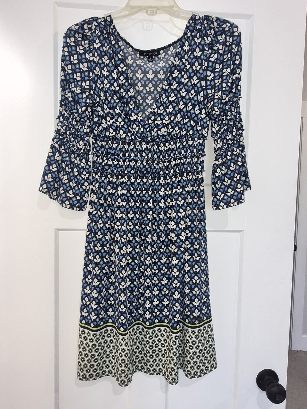 Blue Green Printed Smocked Waist Dress